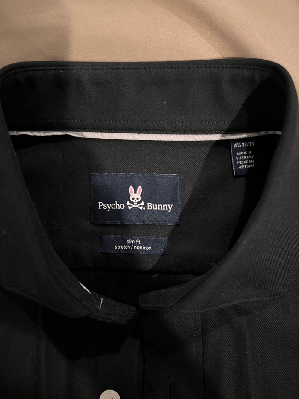 Psycho Bunny Men's Black Slim Fit Stretch Non-Iron Dress Shirt with Logo
